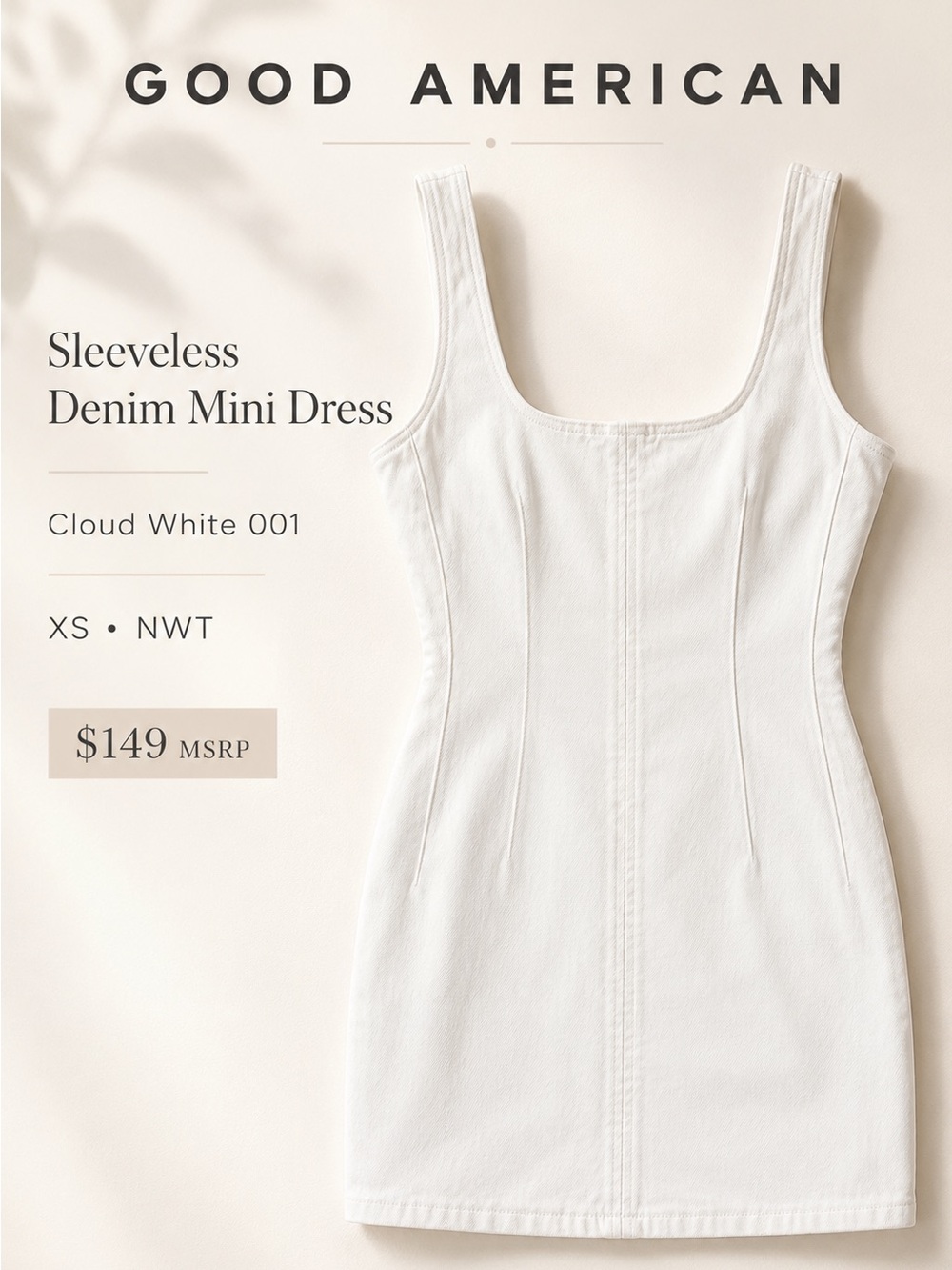 NWT $149 Good American Denim Shift Mini Dress – Cloud White – XS